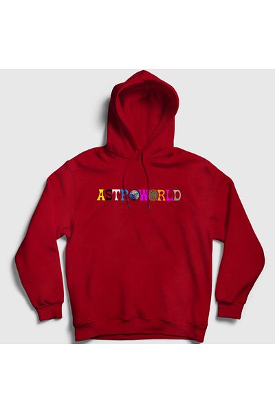 Presmono Унисекс суитшърт с качулка Travis Scott Astroworld - червен - 45201tt