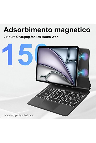 Fogy Apple iPad Air 13inç M3 çipli 2025 Uyumlu Magic Uyumlu Touchpad Işıklı Klavyeli Kılıf