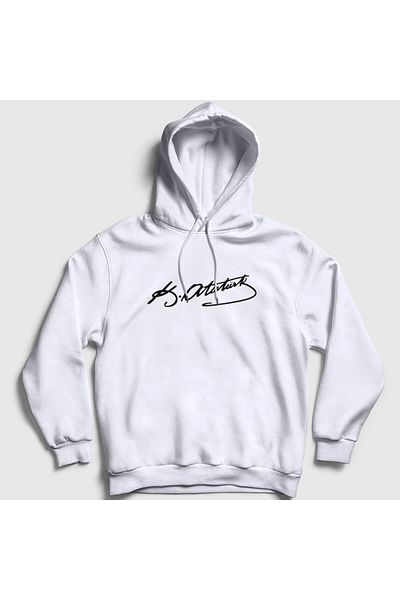Presmono Unisex Λευκό φούτερ με κουκούλα με υπογραφή Kemal Atatürk 421600 ττ
