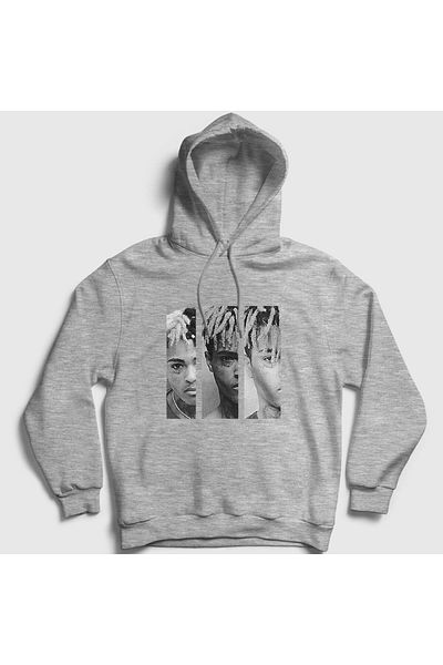 Presmono Unisex Γκρι Φούτερ με κουκούλα Three Xxxtentacion 49432tt