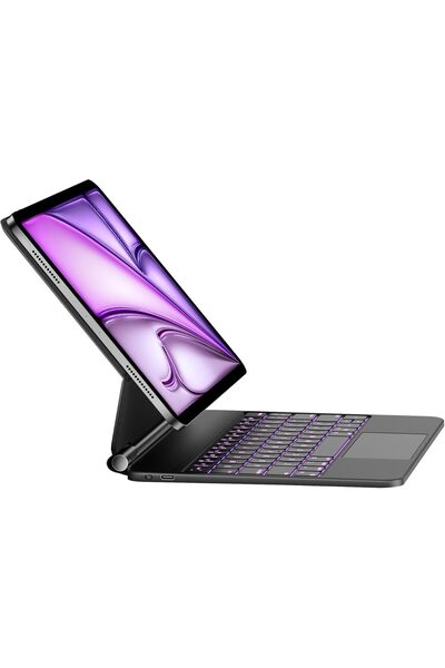 Fogy Apple iPad Air 11 M3 çipli 2025 Uyumlu Magic Touchpad Işıklı Türkçe Q Klavyeli Kılıf