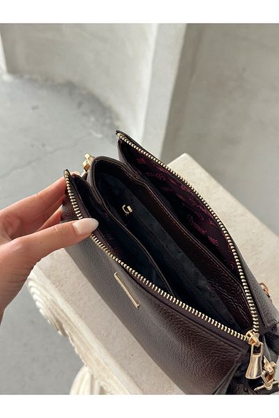 DERKON Women's Amara Model Brown Leather Crossbody Bag