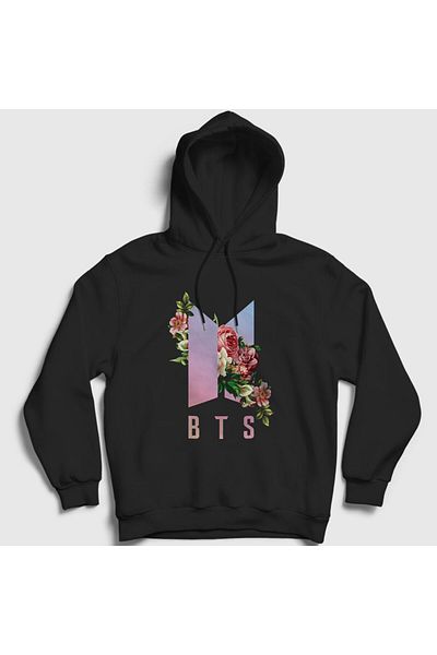 Presmono Унисекс черен суитшърт с качулка Bts Roses - 22599tt
