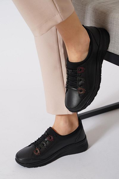 Moda Pie Panoso Capsule Color Women's Genuine Leather Shoes Black Skin