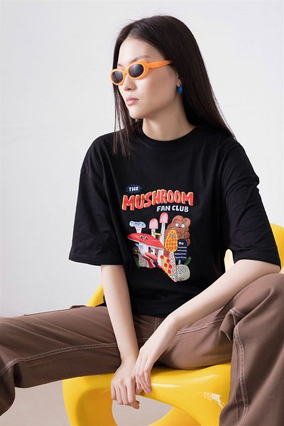 Trendiz Cassa Unisex The Mushroom Black Tshirt