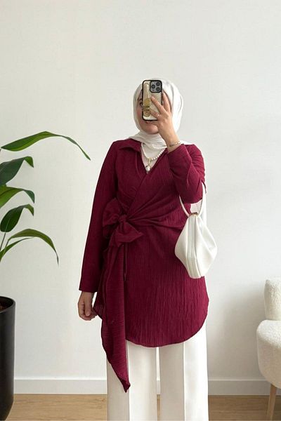 poplin Claret Red Design Kimono Shirt