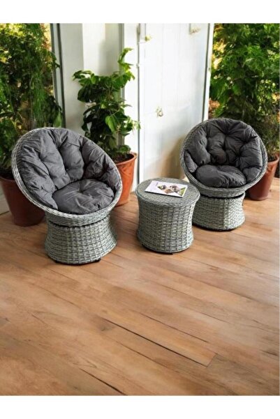 nar sokağı Lion Örme Rattan 2’li Döner Çay Seti Bahçe Ve Balkon Takımı Antrasit
