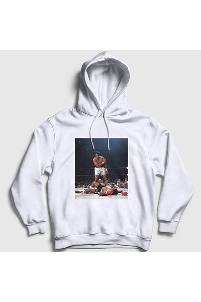 Presmono Φούτερ με μοτίβο Muhammad Ali Unisex με λευκή κουκούλα - Knockout 230517 ττ