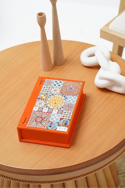 DEKORMED Orangedecorativeboxbookshapeboxethnicpattern