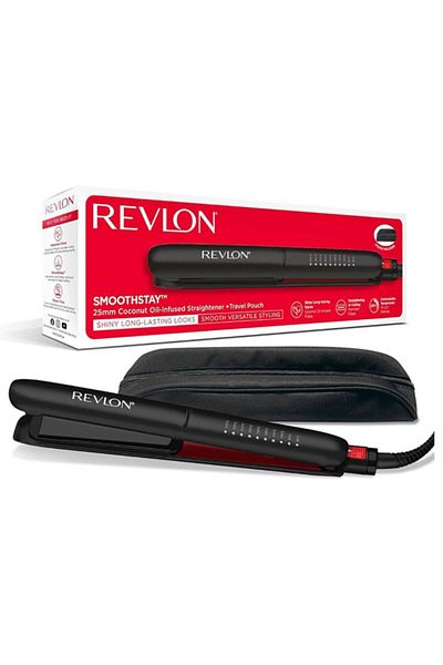Revlon مكواة فرد الشعر Smoothstay بزيت جوز الهند مع حقيبة سفر