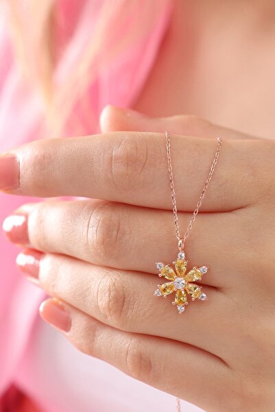 Bilsen Store 925 Ayar Zincirli Işıklı Kutuda Rose Kaplama Sarı Taşlı Lotus Ka...