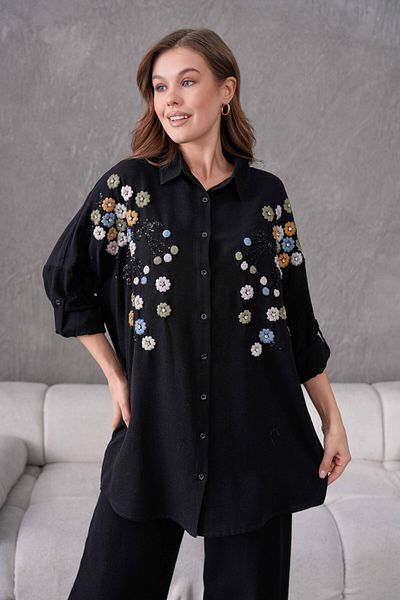 MVStore Cămașă oversize din in brodat cu model floral pentru femei