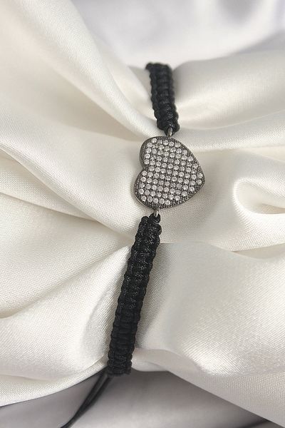 Clariss Brass Smoked Color Zircon Stone Heart Figure Elevator Macrame Model Women's Bracelet