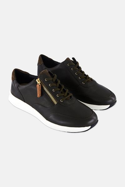 CLARKS Women Standard Un Rio Zip Lace Up Casual Shoes, Dark Olive