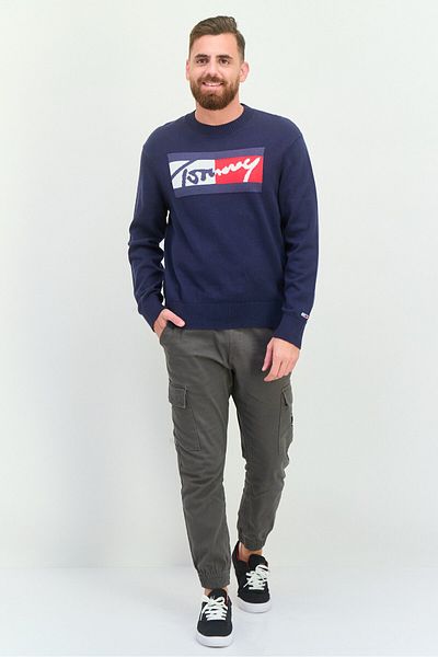 Tommy Jeans Men Crew Neck Brand Logo Sweater, Navy