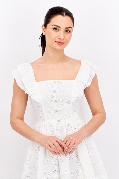 Steve Madden Women Eyelet Mini Dress, White