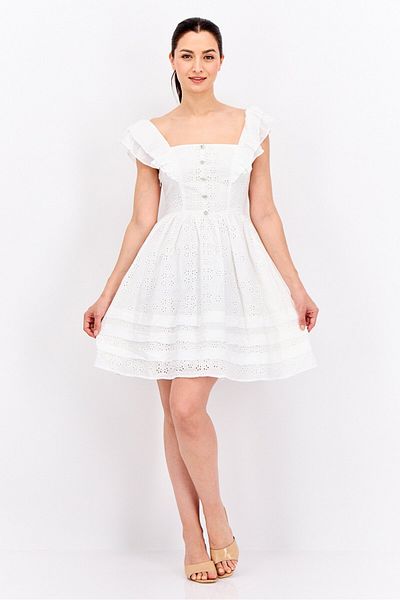 Steve Madden Women Eyelet Mini Dress, White
