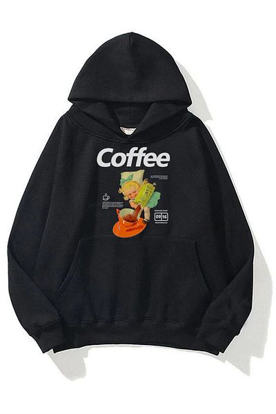 Trendiz Unisex Coffee Μαύρο Φούτερ Φούτερ με κουκούλα