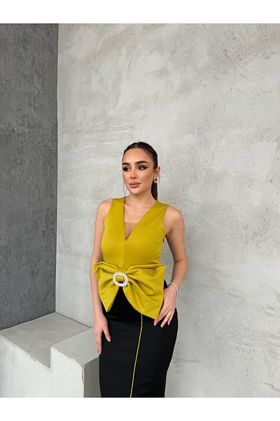 1Moda1Tarz Γυναικείο φόρεμα με λεπτομέρεια από κορδέλα με επένδυση από εισαγόμενο ύφασμα ειδικής σχεδίασης