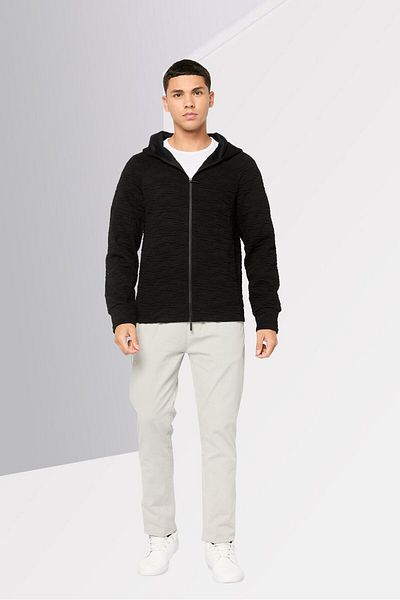 Emporio Armani Men Hooded Textured Long Sleeves Sweatshirt, Black