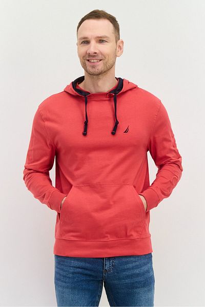 Nautica Men Hooded Brand Logo Long Sleeves Sweatshirt, Red