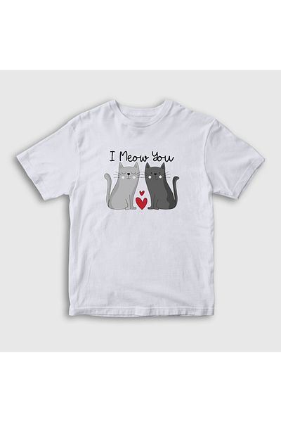 Presmono Tricou alb unisex pentru copii - Meow You Cat Lover 458719 tt