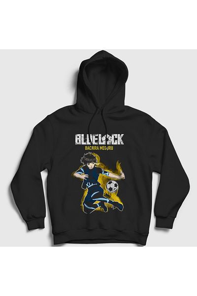 Presmono Унисекс черен аниме суитшърт с качулка и футболен мотив Bluelock - 445743tt