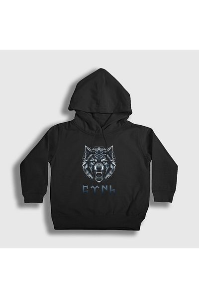 Presmono Детски суитшърт с качулка Black Wolf Grey Wolf - Gokturk Written 475082tt