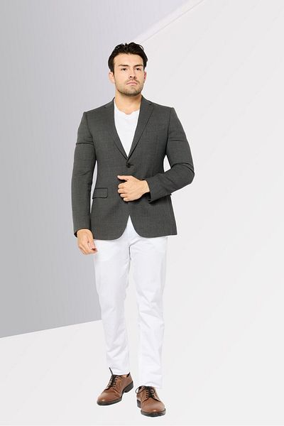 Emporio Armani Men Regular Fit Textured Semi-Formal Blazer, Dark Grey