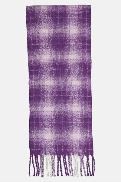 London Fog Women Plaid Frill Scarf 191 x 41 cm, Purple