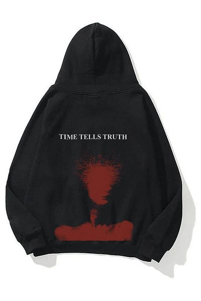 Trendiz Unisex mikina Time Tells Truth s kapucí černá