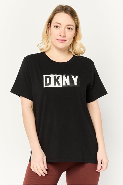 DKNY Sport تي شيرت رياضي نسائي بأكمام قصيرة للتدريب، أسود