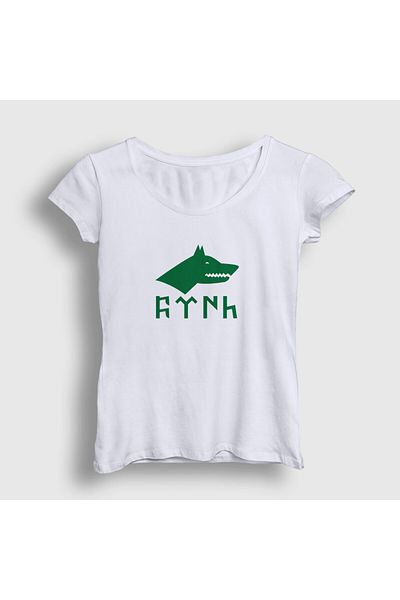 Presmono Λευκή σημαία Göktürk - Γυναικείο T-Shirt Kurt Bozkurt με Τουρκική γραφή 474977 ττ