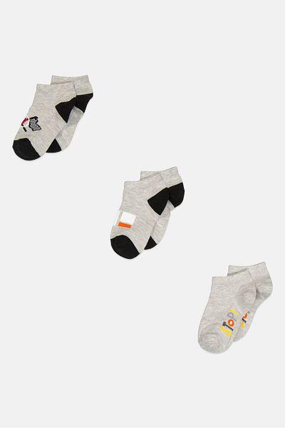 RBX Kids Boys 3 Pairs Graphic Print Socks, Grey Combo
