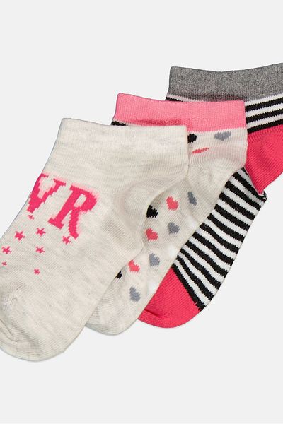 XOXO Kids Girl 3 Pairs Allover Print Socks, Beige