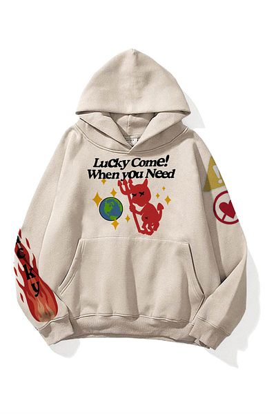 Trendiz Unisex φούτερ Lucky Come Hoodie Stone