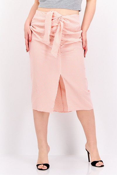 MANGO Woman Women Checkered Midi Skirt, Light Pink