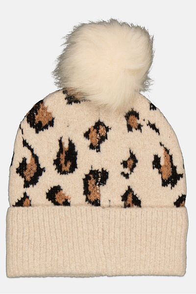 French Connection Women Allover Print Pom Pom Beanie Hat, Multicolor