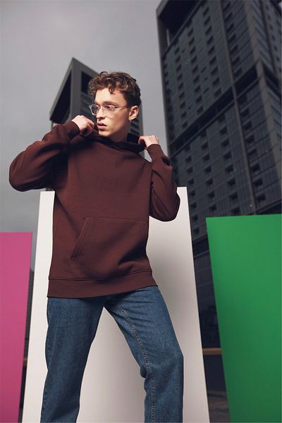 Trendiz Unisex Oversize Basic Φούτερ Hoodie Brown