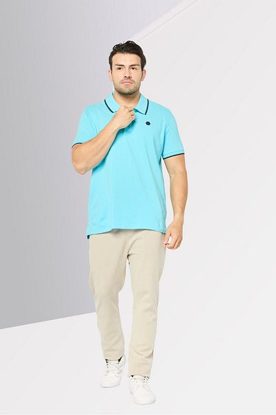 Cerruti 1881 Men Regular Fit Brand Logo Short Sleeves Polo Shirt, Sky Blue