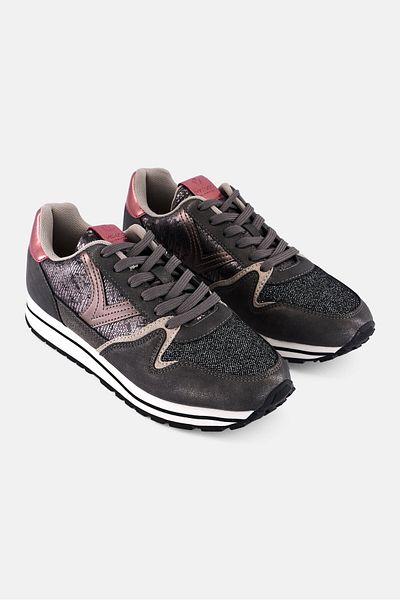 Victoria Women Lace Up Metallic Casual Shoes, Black