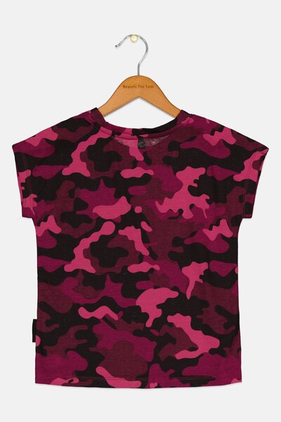 Hudson Kids Girl Crew Neck Short Sleeve Camouflage Top, Multicolor