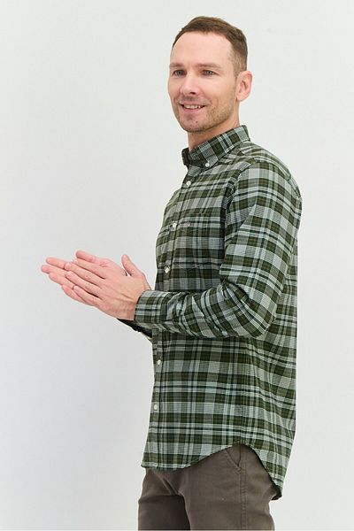 Gant Men Regular Fit Checkered Long Sleeve Casual Shirt, Green Combo