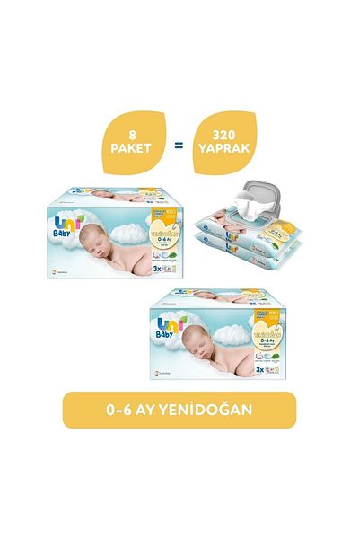 Uni Baby Newborn Wet Cotton Wipes 8 X 40
