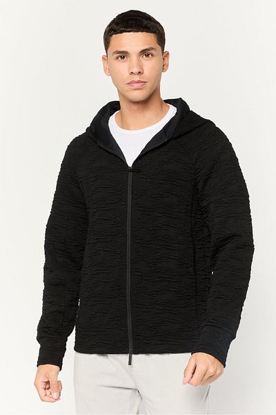 Emporio Armani Men Hooded Textured Long Sleeves Sweatshirt, Black