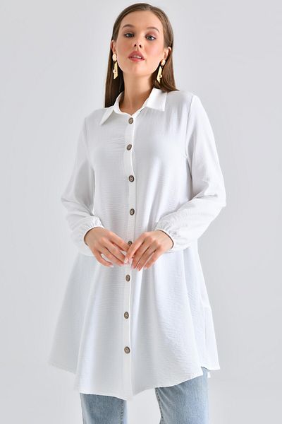 Saade White Wooden Buttoned Tunic