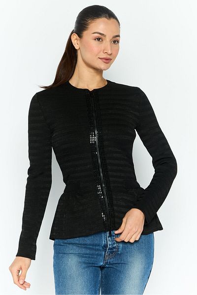 Emporio Armani Women Round Neck Embellished Cardigan, Black