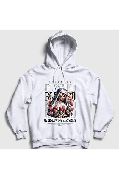 Presmono Unisex Λευκό φούτερ με κουκούλα "Blessed By God" Skull Nun - 446230 ττ