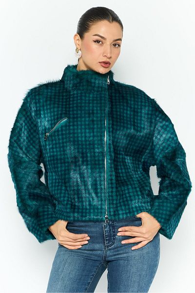 Emporio Armani Women Checkered Softshell Jacket, Teal