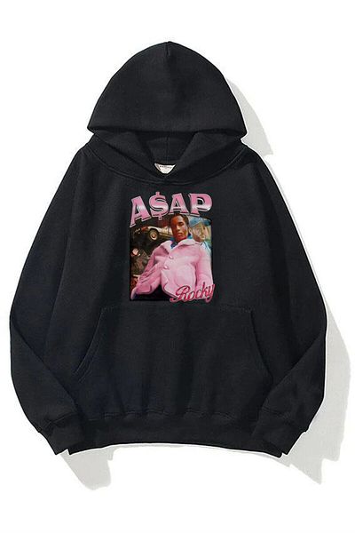 Trendiz Unisex Asap Rocky Schwarzer Kapuzenpullover